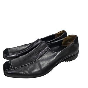 Paul Green Lucy Square Toe Loafers Black Leather Suede Shoes Slip On Comfort 9